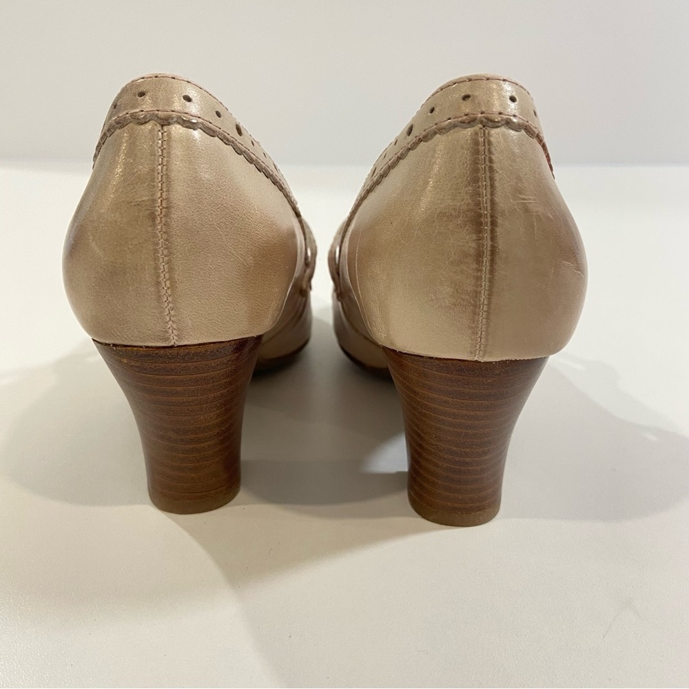 Hush Puppies Mary Jane Leather Brogue Pumps Nude Pink Size 6 Medium oldies heels - Picture 3 of 16